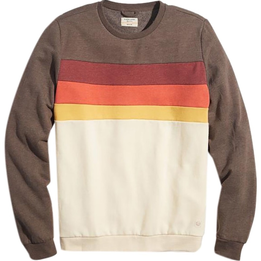 Marine Layer Sunset Stripe Jordan Crew Sweatshirt Chocolate Antique White Medium